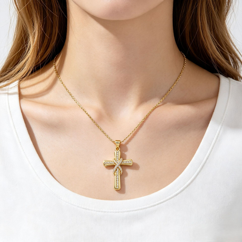 ✨DLJ-CePin✨Sparkling Twisted Cross Pendant Necklace