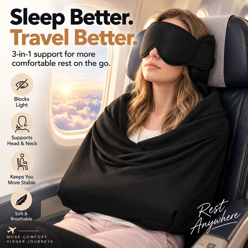 ✨DLJ-CePin🔥✈️ 3-in-1 Travel Sleep Support – Blackout Eye Mask & Head Support