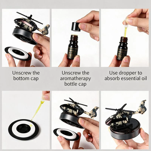 ✨DLJ-CePin✨Solar-Powered Rotating Helicopter Aluminum Alloy Car Aromatherapy Diffuser