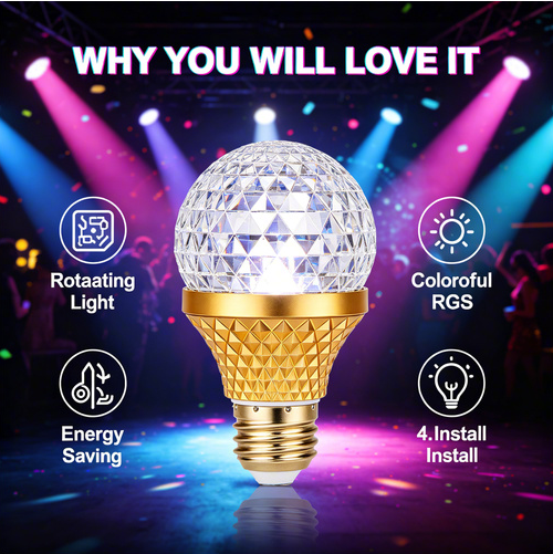 🔥HOT SALE🔥 COD！Colorful Rotating Magic Ball Disco Ball Light Bulb with Sockets, Plug in RGB LED Stage Light for Home Room Dance Parties