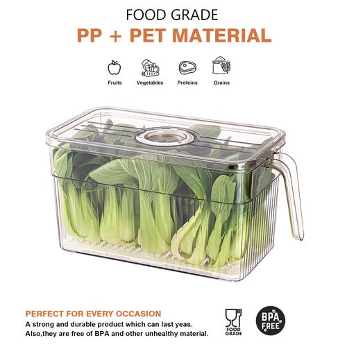 🔥Hot Seller🔥 Transparent Fridge Storage Box with Drain Tray, Food Grade for Fruit Vegetable