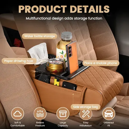 🚚 Fast Delivery Kenya 💵 COD Available Portable！Car Armrest Storage Organizer with Cup Holder and Phone Slot for Comfortable Driving and Extra Space