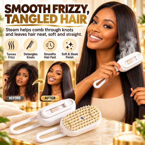 🔥Buy 1 Get 2 Free !🚀COD Steam Hair Straightening Comb, Fill Water or Hair Oil Inside, Mist Spray Design, Smooth Frizzy & Tangled Hair