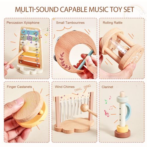 Lot instruments de musique en bois jouet éducatif pour tout-petits COD