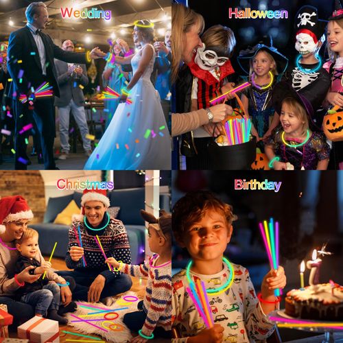 Lot de 100 bâtons lumineux avec connecteurs – Accessoires de fête ultra-lumineux phosphorescents, COD