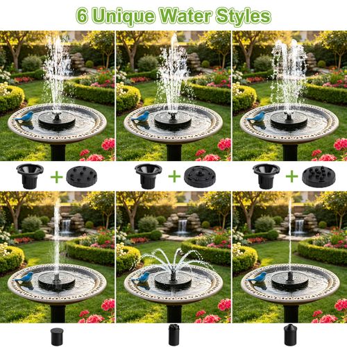 Pompe de fontaine solaire de 18 cm avec 6 buses pour jardin et extérieur