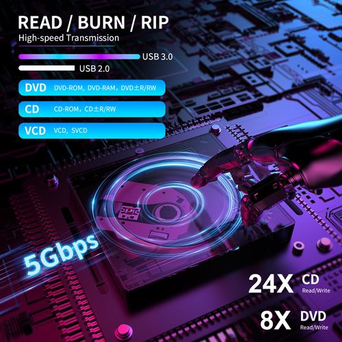 Lecteur graveur CD DVD portable 6 en 1 compatible tous OS COD