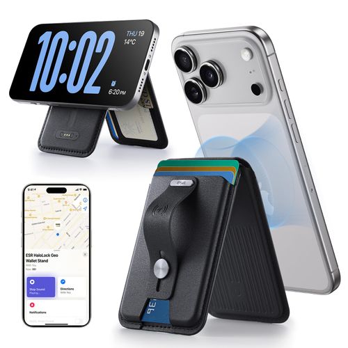 Porte-cartes magnétique avec fonction de localisation et support pour smartphone