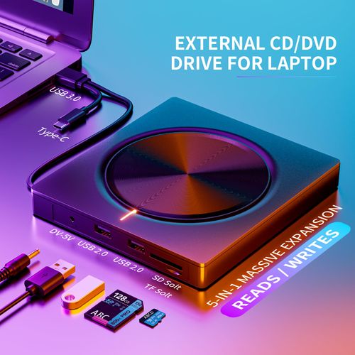 Lecteur graveur CD DVD portable 6 en 1 compatible tous OS COD