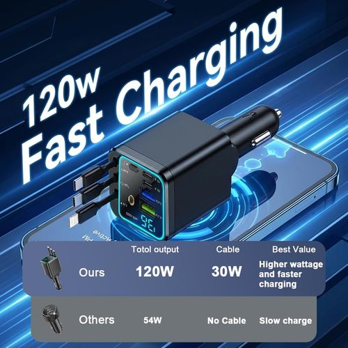 ✨Chargeur voiture 7en1 120W avec câbles rétractables COD