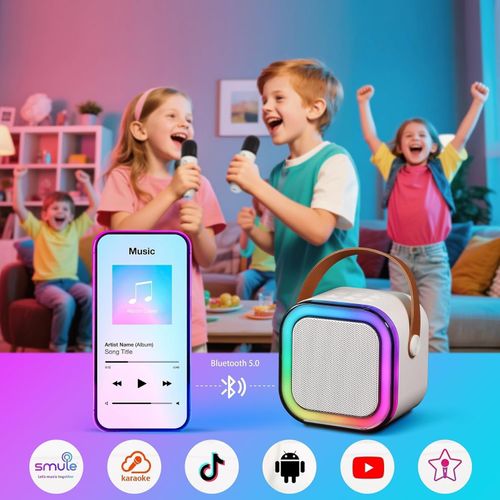 🎤✨Mini Machine Karaoké Enfant 2 Micros Sans Fil Lumières RGB COD