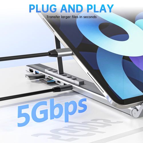 Support pour Ordinateur Portable USB C 8 en 1 avec Station d Accueil Universelle et Hub Pliable