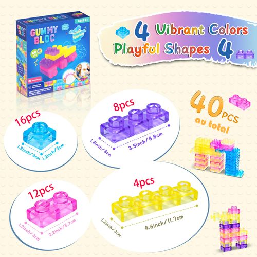 Lot de 40 blocs de construction sensoriels souples et colorés pour tout-petits et enfants