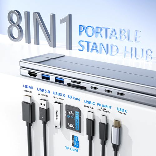 Support pour Ordinateur Portable USB C 8 en 1 avec Station d Accueil Universelle et Hub Pliable
