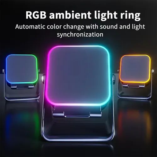 Support de téléphone Bluetooth portable 5 en 1 avec enceinte à induction sans fil, 8 lumières RGB et son surround.