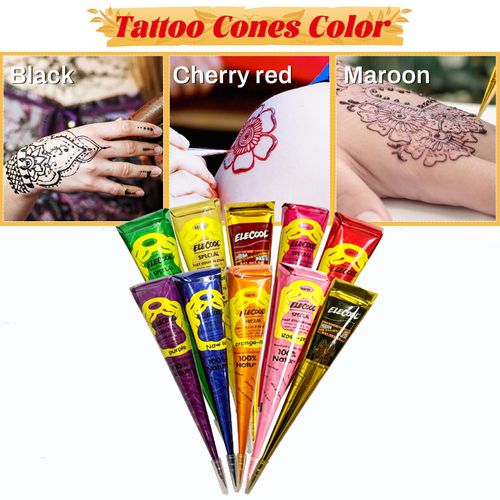 Kit de 10 couleurs de tatouages ​​temporaires en cônes avec 36pcs petit pochoirs COD