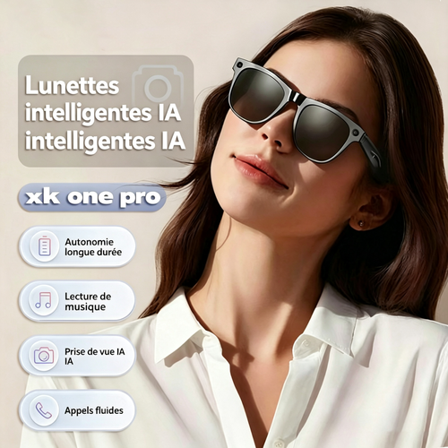 Lunettes intelligentes avec IA et caméra, enregistrement vidéo 4K, appels Bluetooth et assistant vocal