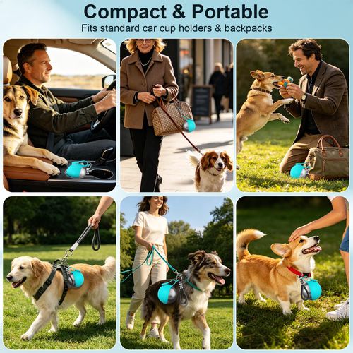 2 in 1 Gourde portable pour animaux et distributeur de nourriture en acier inoxydable (étanche)