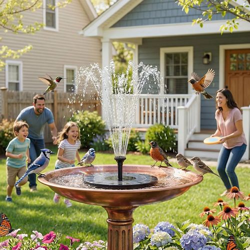 Pompe de fontaine solaire de 18 cm avec 6 buses pour jardin et extérieur
