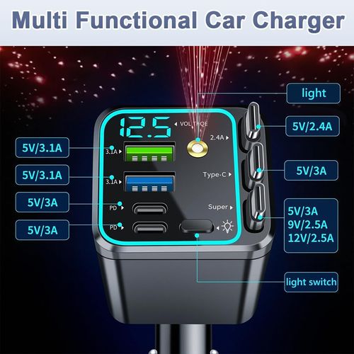 ✨Chargeur voiture 7en1 120W avec câbles rétractables COD