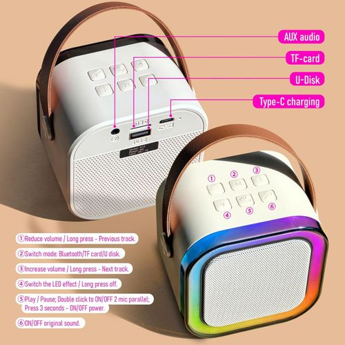 🎤✨Mini Machine Karaoké Enfant 2 Micros Sans Fil Lumières RGB COD