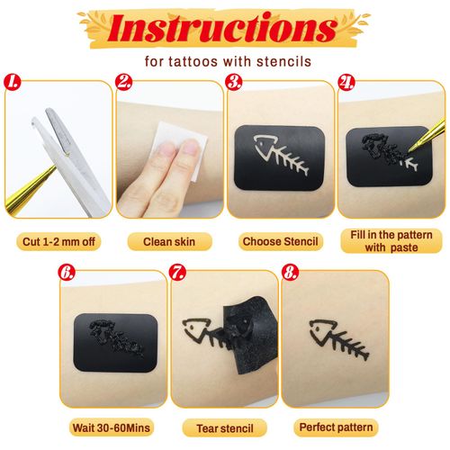 Kit de 10 couleurs de tatouages ​​temporaires en cônes avec 36pcs petit pochoirs COD