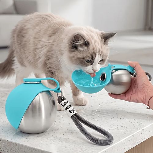 2 in 1 Gourde portable pour animaux et distributeur de nourriture en acier inoxydable (étanche)