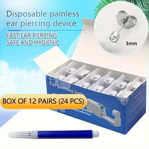 💎Pistolet Perçage Oreille Jetable 24 Pièces Diamant 3mm COD