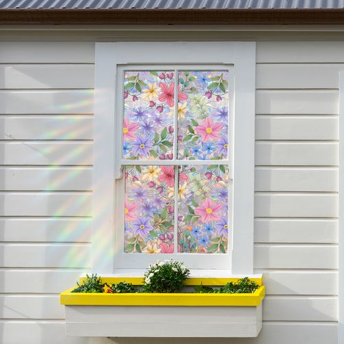 Film Fenêtre Effet Vitrail Floral Décoration Maison Élégante et Protection d'Intimité