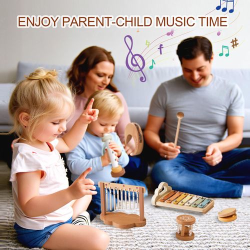 Lot instruments de musique en bois jouet éducatif pour tout-petits COD