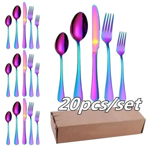 🍽️✨ Ensemble de Couverts en Acier Inoxydable Noir Mat (20 Pièces) : Élégance & Durabilité ! 🛑 Paiement à la Livraison (COD) 💰