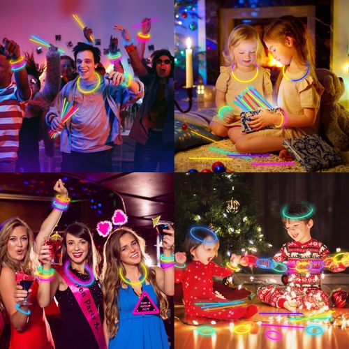 Lot de 100 bâtons lumineux avec connecteurs – Accessoires de fête ultra-lumineux phosphorescents, COD