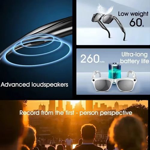 Lunettes intelligentes avec IA et caméra, enregistrement vidéo 4K, appels Bluetooth et assistant vocal