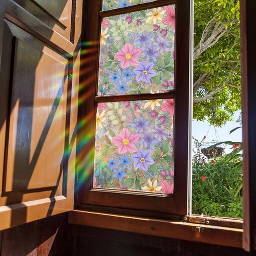 Film Fenêtre Effet Vitrail Floral Décoration Maison Élégante et Protection d'Intimité