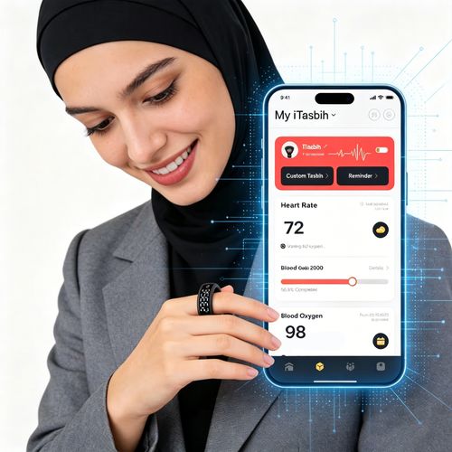 Bague connectée avec compteur de Tasbih, dhikr intelligent et suivi de santé