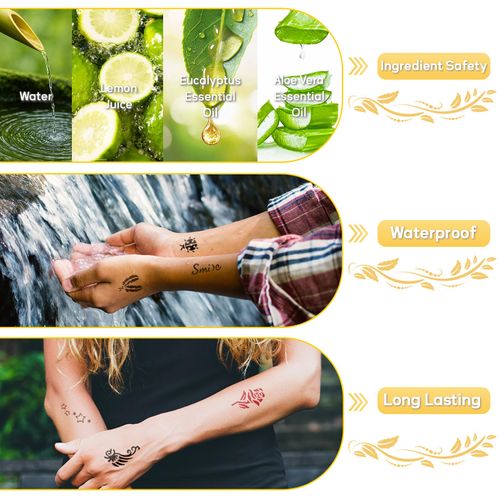Kit de 10 couleurs de tatouages ​​temporaires en cônes avec 36pcs petit pochoirs COD