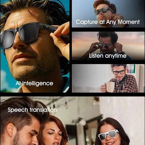 Lunettes intelligentes avec IA et caméra, enregistrement vidéo 4K, appels Bluetooth et assistant vocal