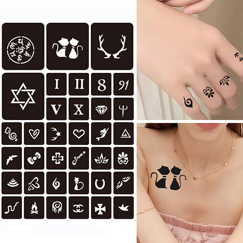 Kit de 10 couleurs de tatouages ​​temporaires en cônes avec 36pcs petit pochoirs COD