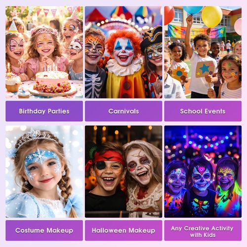 42 couleurs Kit de maquillage pour le visage à l'eau avec pinceaux, pochoirs et éponge, Idéal pour fêtes, festivals et cosplay