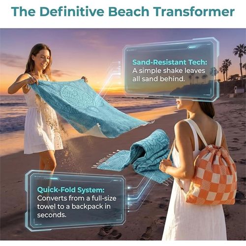 Sac serviette de plage 2 en 1 microfibre COD
