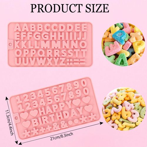 Lot de 2 moules en silicone réutilisables (chiffres et lettres) pour glaçons, bonbons et biscuits