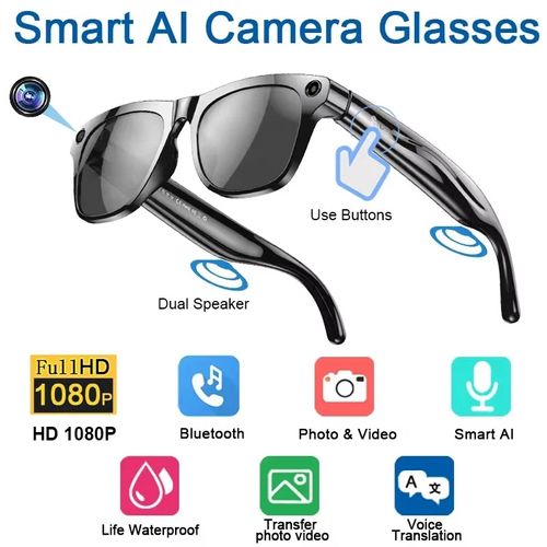 Lunettes intelligentes avec IA et caméra, enregistrement vidéo 4K, appels Bluetooth et assistant vocal