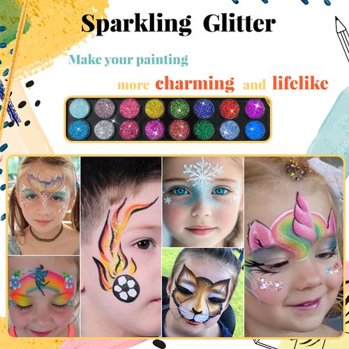 42 couleurs Kit de maquillage pour le visage à l'eau avec pinceaux, pochoirs et éponge, Idéal pour fêtes, festivals et cosplay
