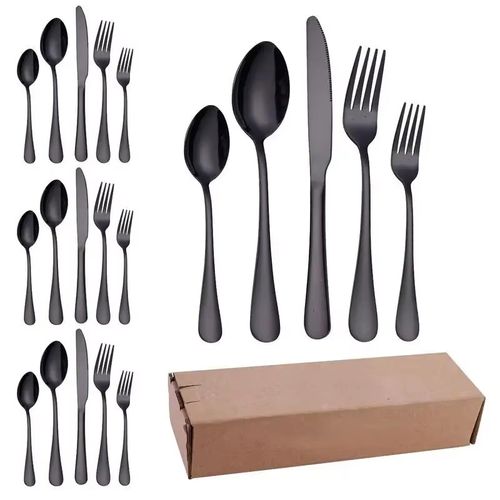 🍽️✨ Ensemble de Couverts en Acier Inoxydable Noir Mat (20 Pièces) : Élégance & Durabilité ! 🛑 Paiement à la Livraison (COD) 💰