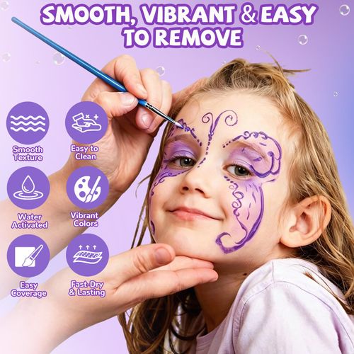 42 couleurs Kit de maquillage pour le visage à l'eau avec pinceaux, pochoirs et éponge, Idéal pour fêtes, festivals et cosplay