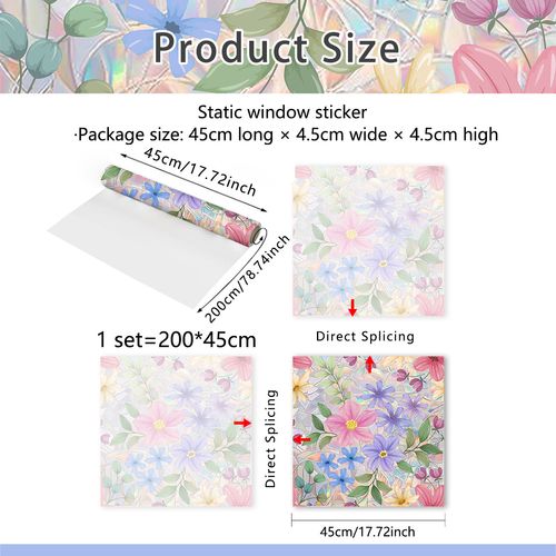 Film Fenêtre Effet Vitrail Floral Décoration Maison Élégante et Protection d'Intimité