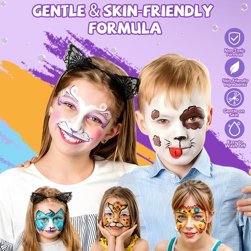 42 couleurs Kit de maquillage pour le visage à l'eau avec pinceaux, pochoirs et éponge, Idéal pour fêtes, festivals et cosplay