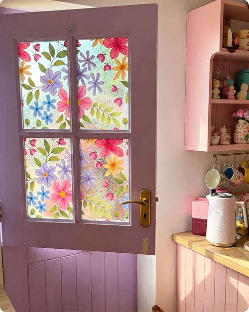 Film Fenêtre Effet Vitrail Floral Décoration Maison Élégante et Protection d'Intimité