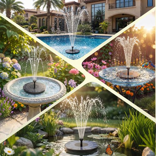 Pompe de fontaine solaire de 18 cm avec 6 buses pour jardin et extérieur