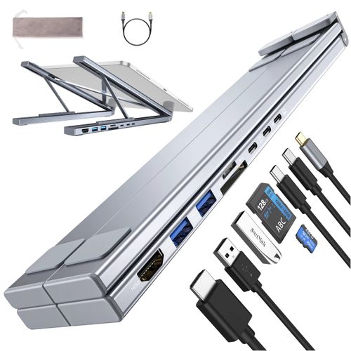 Support pour Ordinateur Portable USB C 8 en 1 avec Station d Accueil Universelle et Hub Pliable